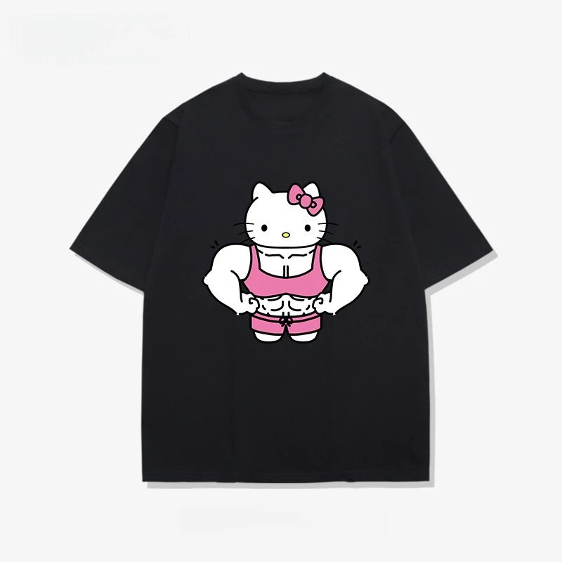 Muscle Hello Kitty Printed Cotton Short Sleeve T-Shirts