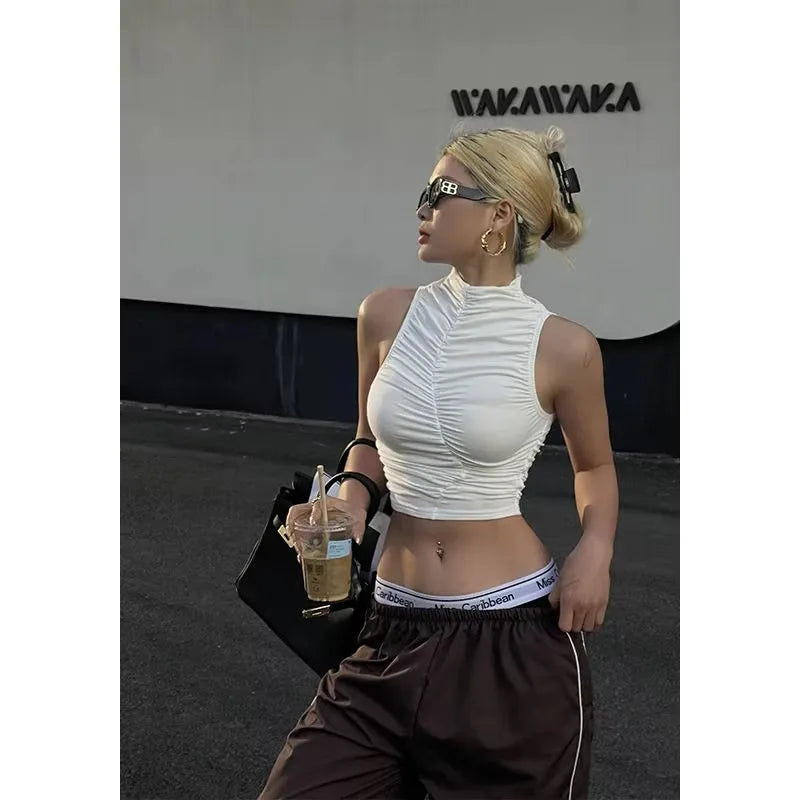 Hot Girl Sexy Sleeveless Tank Top Women's O-neck Slim Fit Short Top