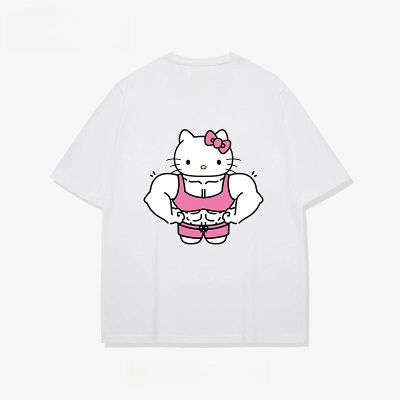 Muscle Hello Kitty Printed Cotton Short Sleeve T-Shirts
