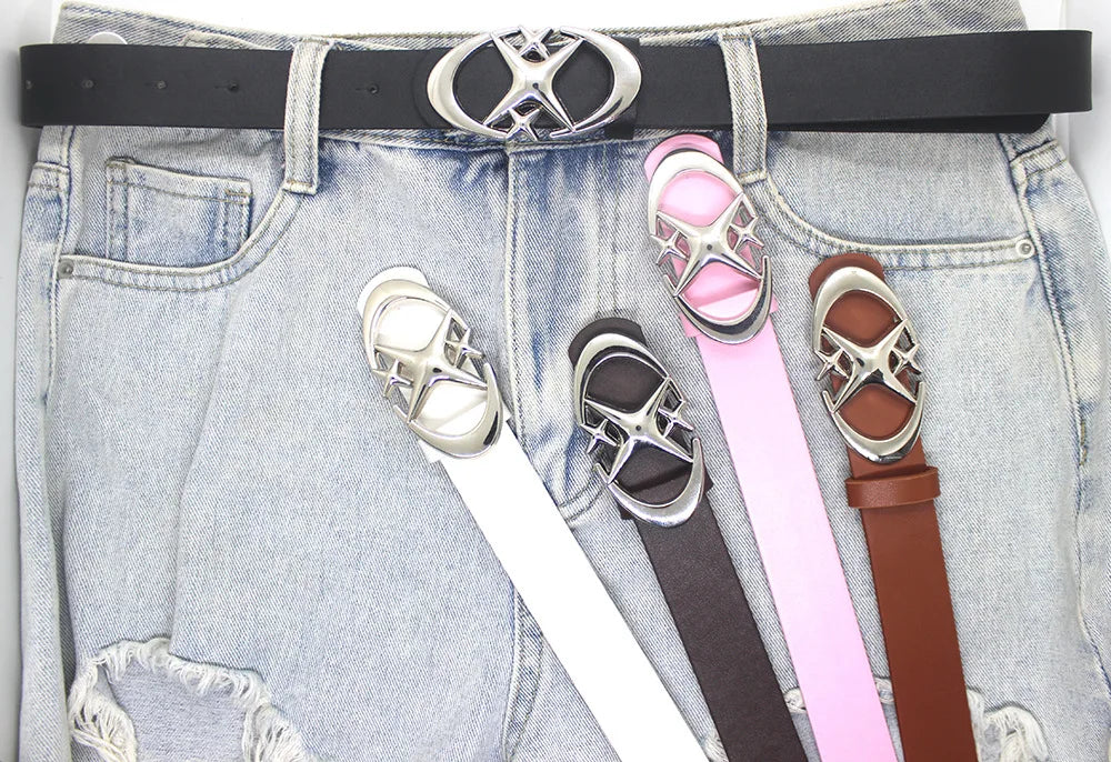 Y2K Punk Moon Star Buckle Belt Cross Metal Vintage Gothic Belt
