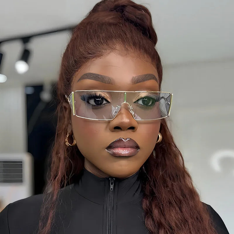 Metal Futuristic Rectangular Sunglasses