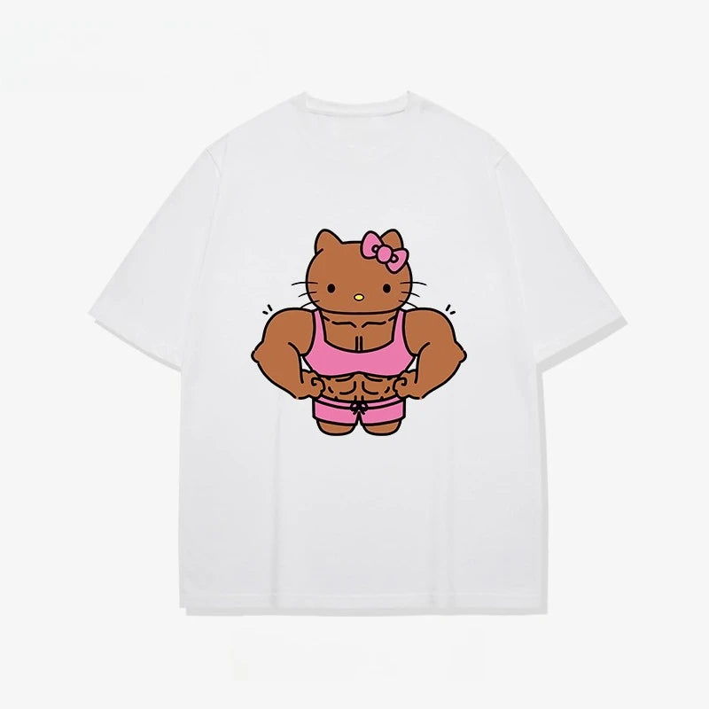 Muscle Hello Kitty Printed Cotton Short Sleeve T-Shirts