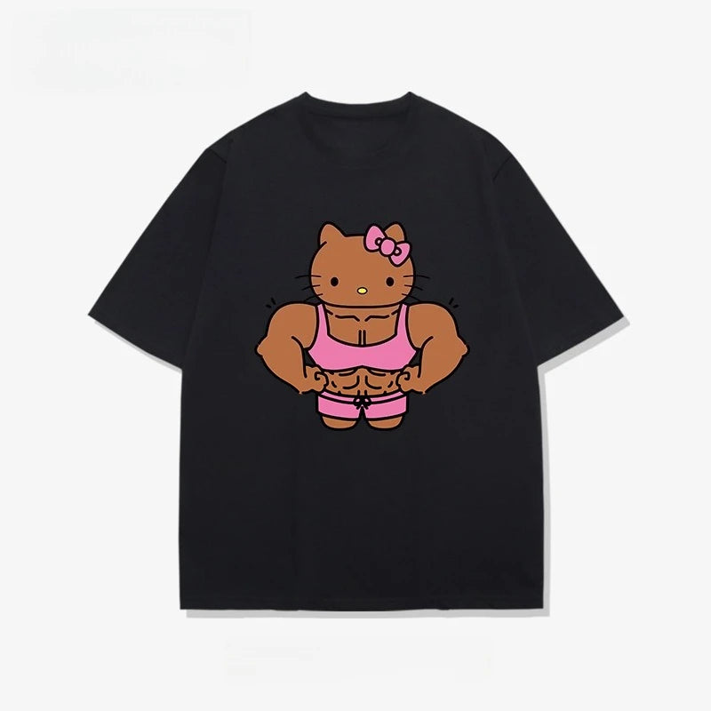 Muscle Hello Kitty Printed Cotton Short Sleeve T-Shirts